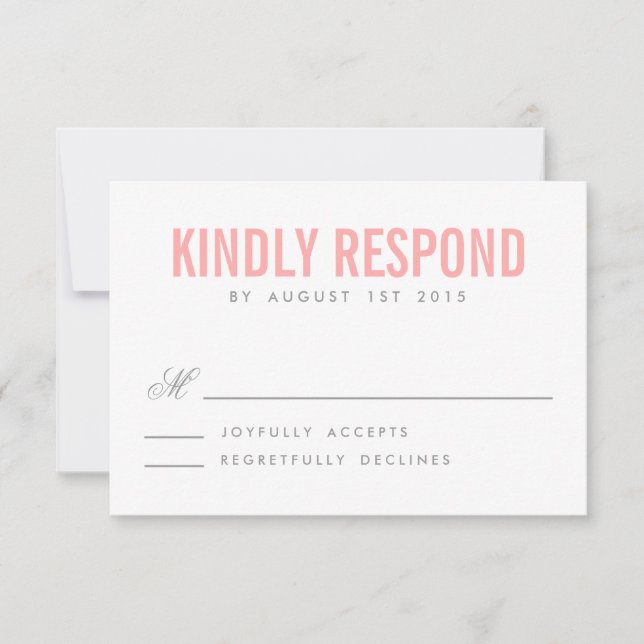 Pink and Grey Modern Typography Wedding RSVP Card (Front)
