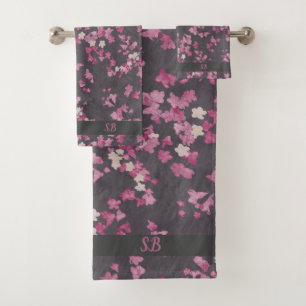 Pink and Grey Monogram  Bath Towel Set