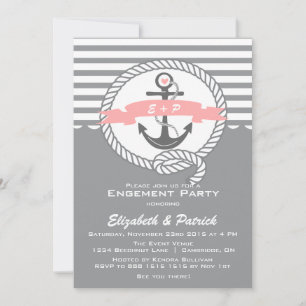 Pink and Grey Nautical Engagement Party Invitation