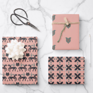 Pink and Grey Nordic Designs Wrapping Paper Sheet