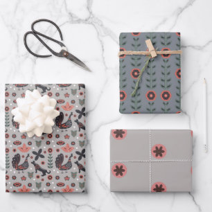 Pink and Grey Nordic Designs Wrapping Paper Sheet