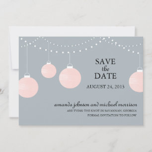 Pink and Grey Paper Lantern Wedding Save the Date