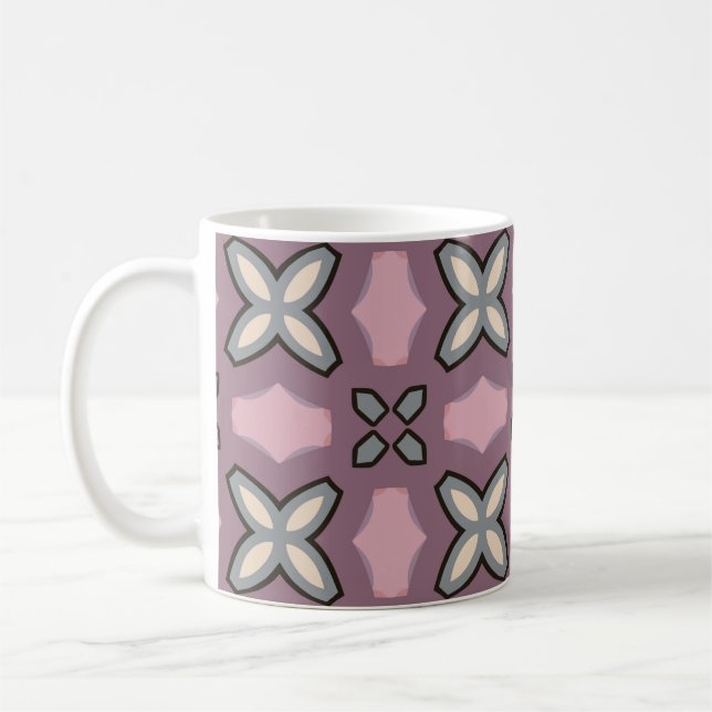 Pink and Grey Pattern Design  Coffee Mug (Left)