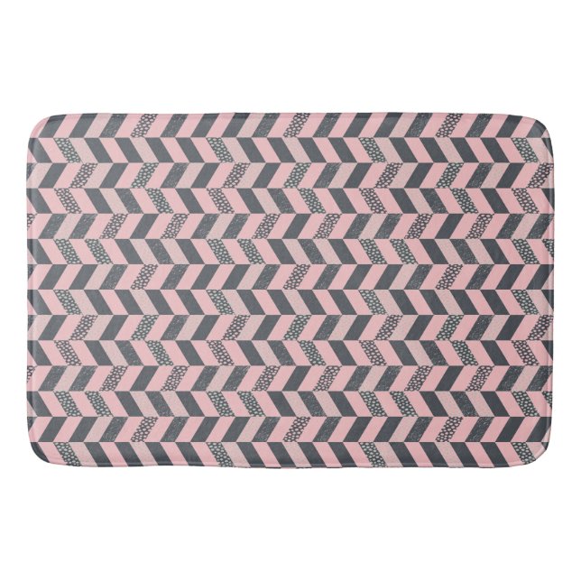 Pink and Grey Patterned Herringbone Bath Mat (Front)