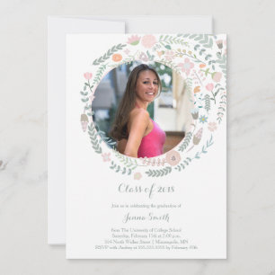 Pink and grey photo graduation announcement card