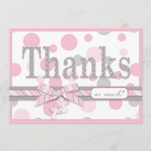 Pink and Grey Polka Dots Thank You Baby Shower Card