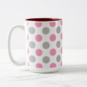 Pink and grey polka dots Two-Tone coffee mug