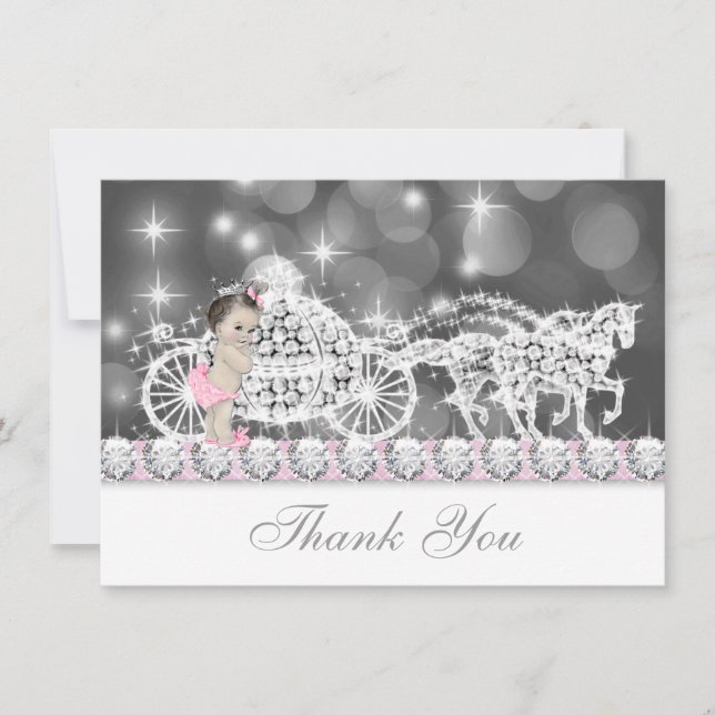 Pink and Grey Princess Baby Shower Thank You Card (Front)