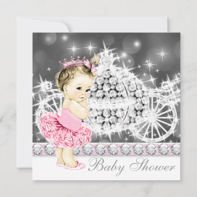 Pink and Grey Princess Ballerina Tutu Baby Shower Invitation (Front)