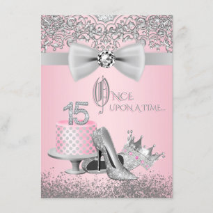 Pink and Grey Quinceanera Invitation