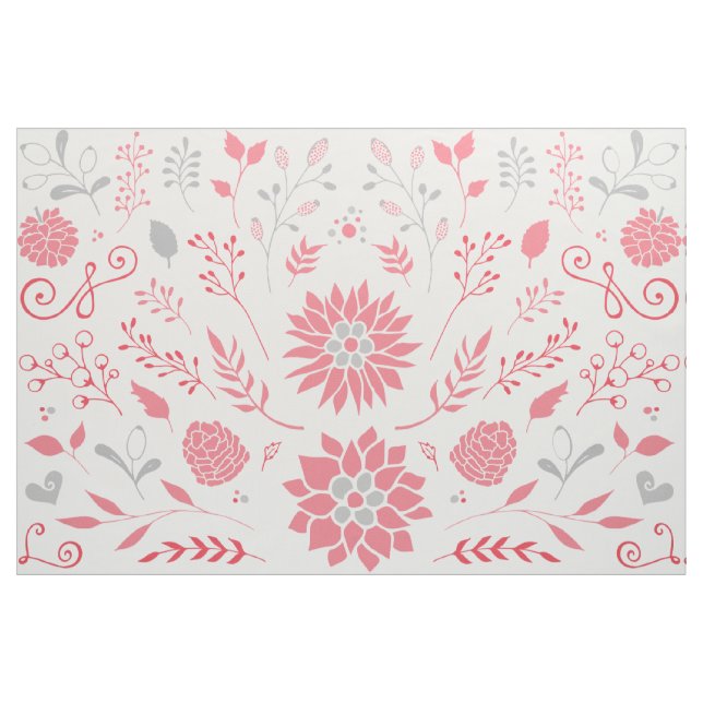 Pink and Grey Rustic Floral Pattern Fabric (Fat Quarter)