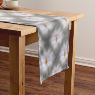 pink and grey short table runner