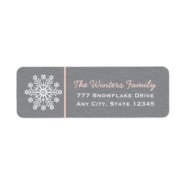 Pink and Grey Snowflake Return Address Labels (Front)