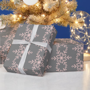 Pink and Grey Snowflakes Holiday Wrapping Paper