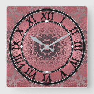 pink and grey square wall clock