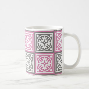 Pink and grey squares pattern coffee mug