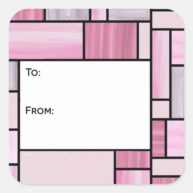 Pink and Grey Stained Glass Gift Tag Stickers (Front)