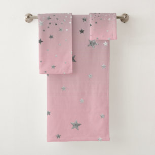 Pink And Grey Stars Ombre Stylish Chic Modern Bath Towel Set
