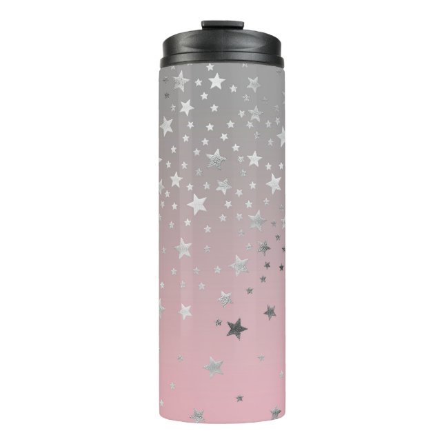 Pink And Grey Stars Stylish Modern Chic  Thermal Tumbler (Front)