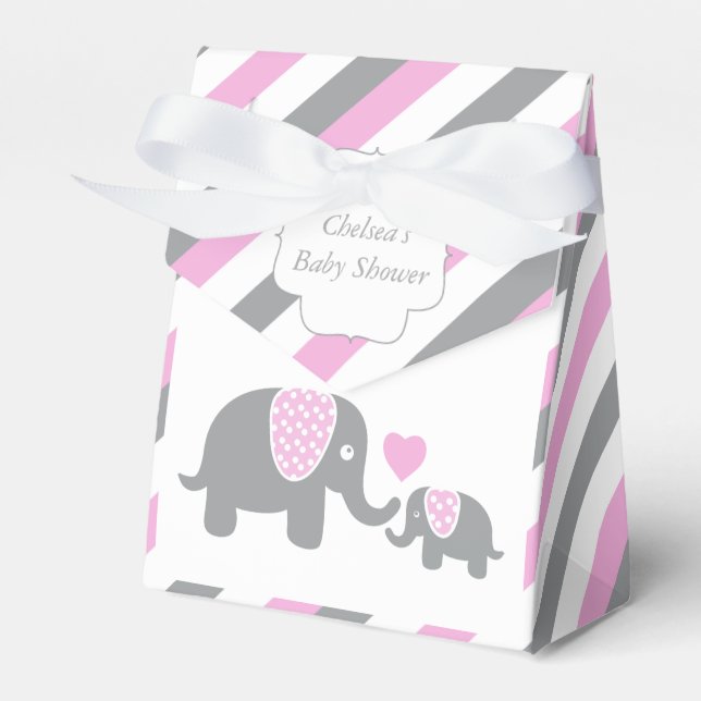 Pink and Grey Stripe Elephant Favour Box (Front Side)