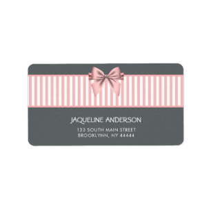 Pink and Grey Striped Bow Baby Shower Label
