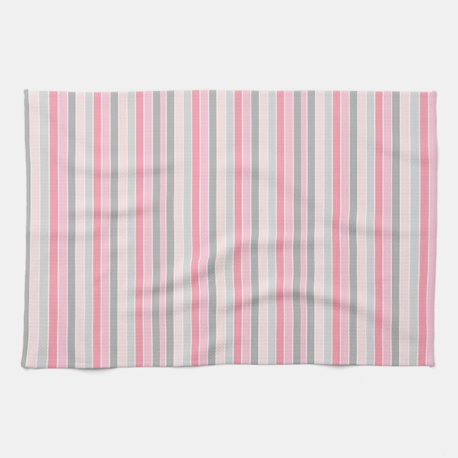 Pink and Grey Striped Tea Towel (Horizontal)