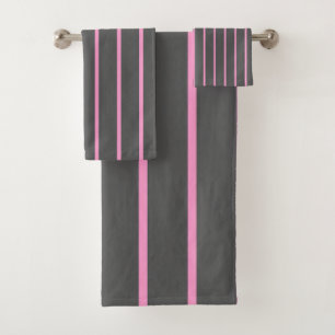 Pink and Grey Stripes Bath Towel Set