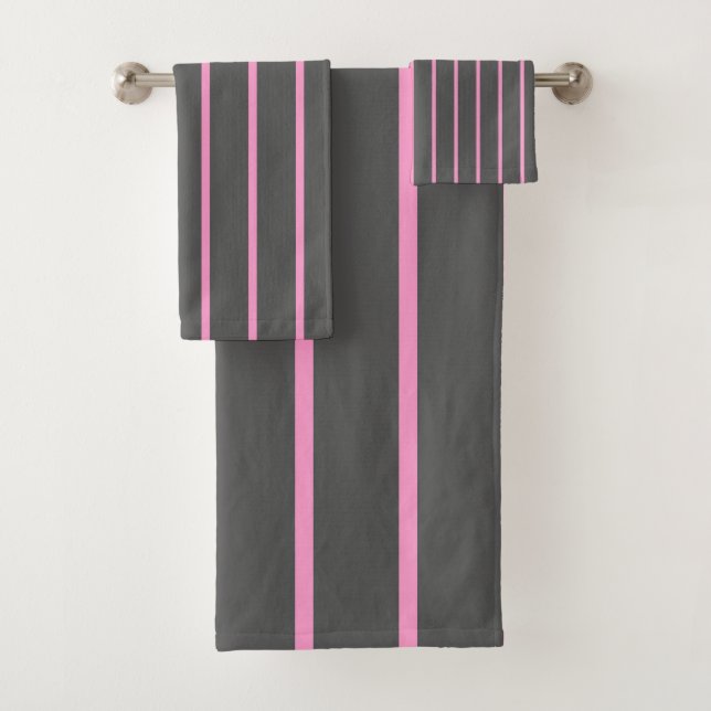 Pink and Grey Stripes Bath Towel Set (Insitu)