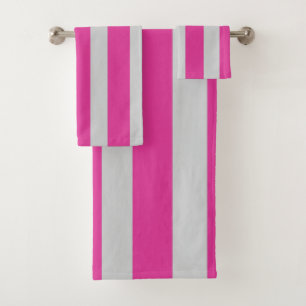 Pink and Grey Stripes  Bath Towel Set