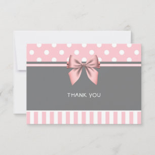 Pink and Grey Stripes Bow Bridal Shower Thank You Card