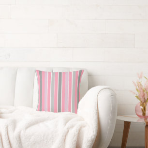 Pink and Grey Stripes Cushion