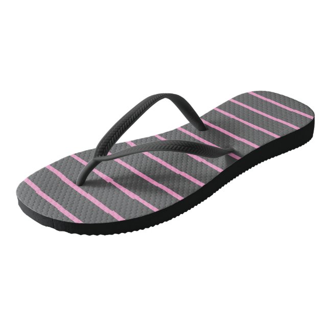 Pink and Grey Stripes Flip Flops (Angled)