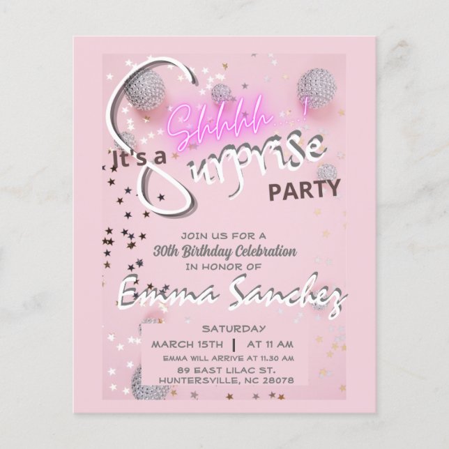 Pink and grey surprise budget invitation QR rsvp Flyer (Front)