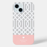 Pink and Grey Trellis Heart Monogram