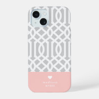 Pink and Grey Trellis Heart Monogram
