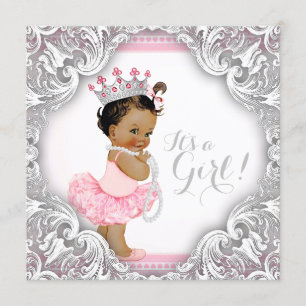 Pink and Grey Tutu Ethnic Girl Baby Shower Invitation
