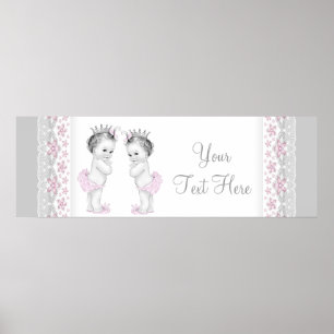 Pink and Grey Twin Baby Girl Princess Poster