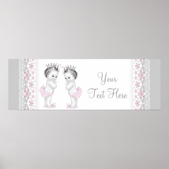 Pink and Grey Twin Baby Girl Princess Poster (Front)