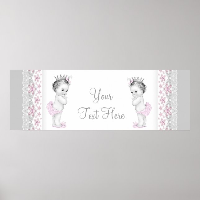 Pink and Grey Twin Baby Girl Princess Poster (Front)