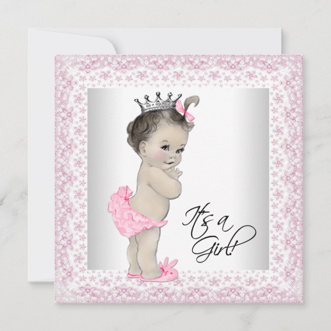 Pink and Grey Vintage Baby Girl Shower Invitation (Front)
