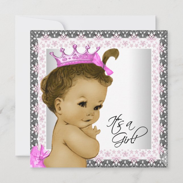 Pink and Grey Vintage Baby Girl Shower Invitation (Front)