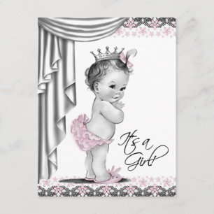 Pink and Grey Vintage Baby Girl Shower Invitation