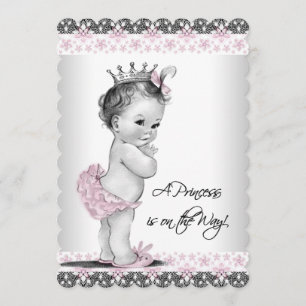 Pink and Grey Vintage Baby Girl Shower Invitation