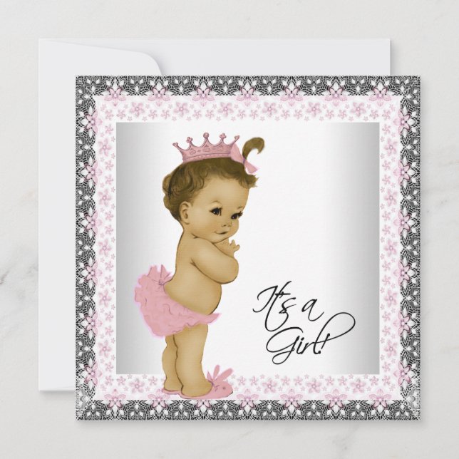Pink and Grey Vintage Baby Girl Shower Invitation (Front)