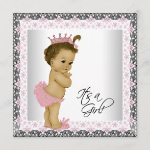 Pink and Grey Vintage Baby Girl Shower Invitation