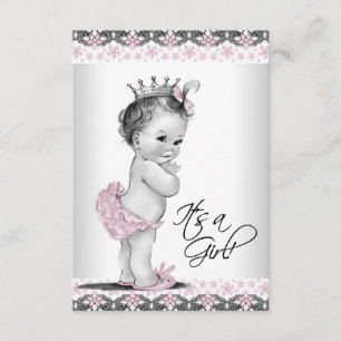 Pink and Grey Vintage Baby Girl Shower Invitation