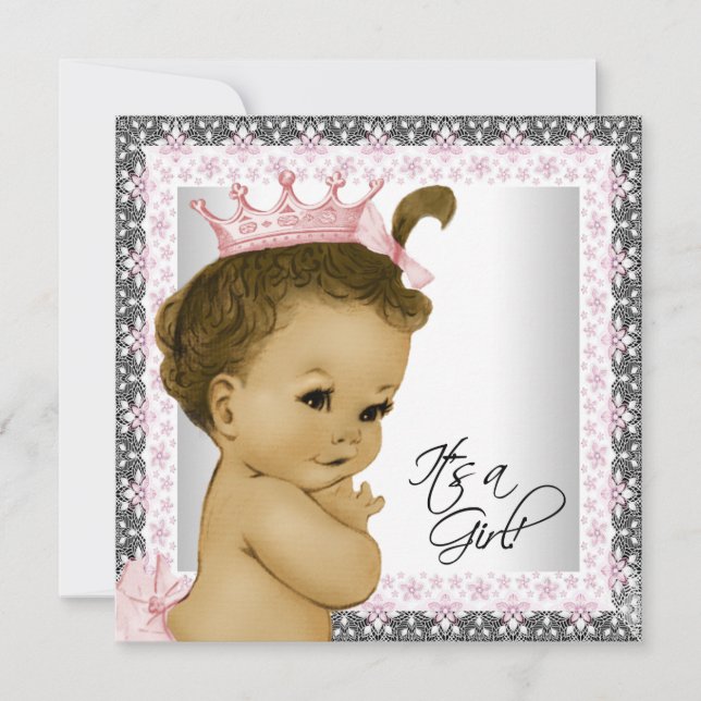 Pink and Grey Vintage Baby Girl Shower Invitation (Front)