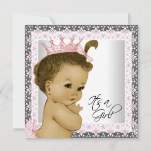 Pink and Grey Vintage Baby Girl Shower Invitation