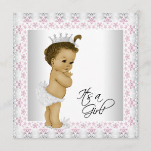 Pink and Grey Vintage Baby Girl Shower Invitation