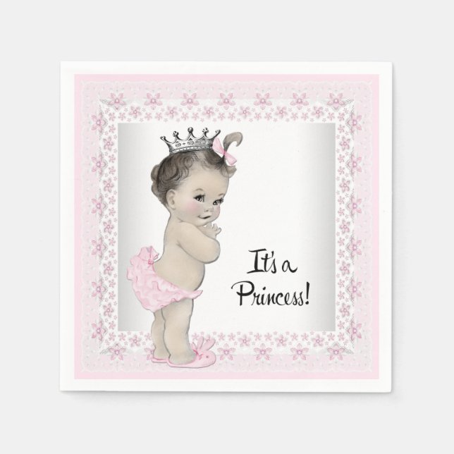 Pink and Grey Vintage Baby Girl Shower Napkin (Front)